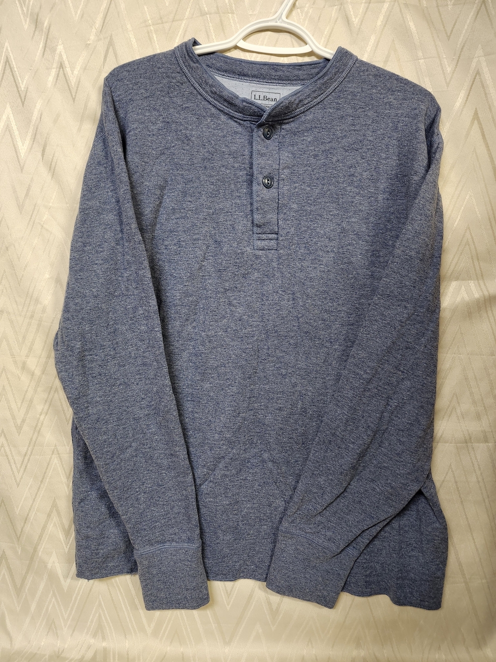 L.L. Bean Men's Heather Navy Henley Long-Sleeve Shirt